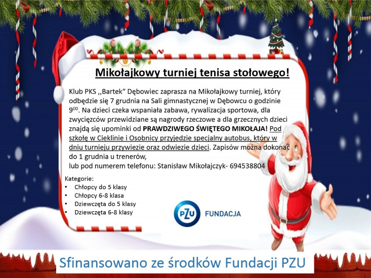 Mikołajkowy turniej tenisa stołowego! Mikołajkowy turniej tenisa stołowego!