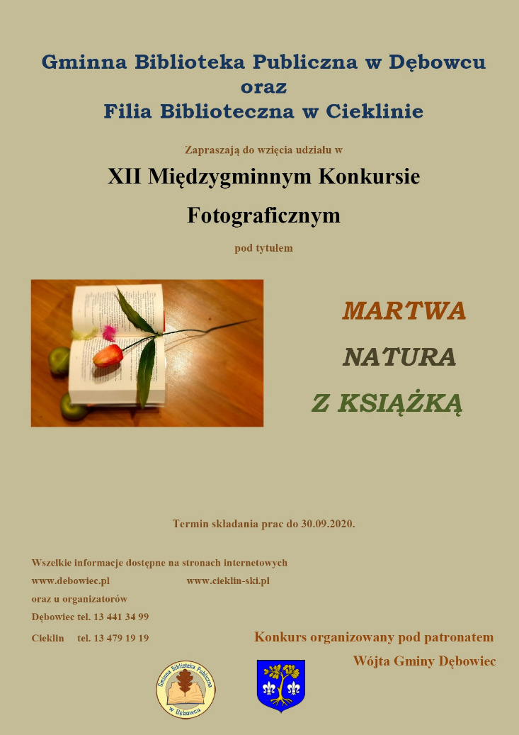 XII Międzygminny Konkurs Fotograficzny pt. „MARTWA NATURA Z KSIĄŻKĄ” XII Międzygminny Konkurs Fotograficzny pt. „MARTWA NATURA Z KSIĄŻKĄ”