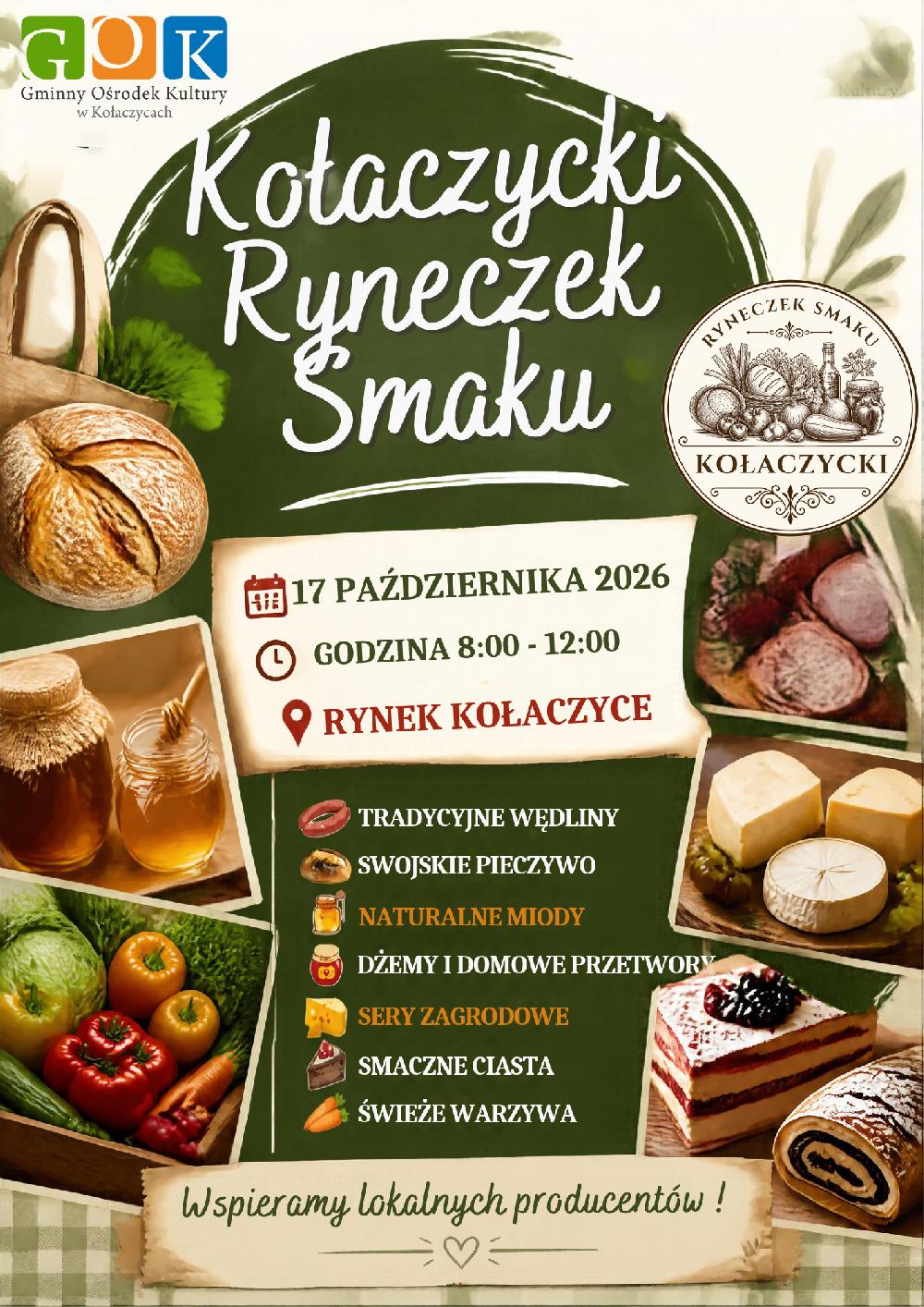 Zaproszenie na Jarmark Produktów Lokalnych w Kołaczycach Zaproszenie na Jarmark Produktów Lokalnych w Kołaczycach